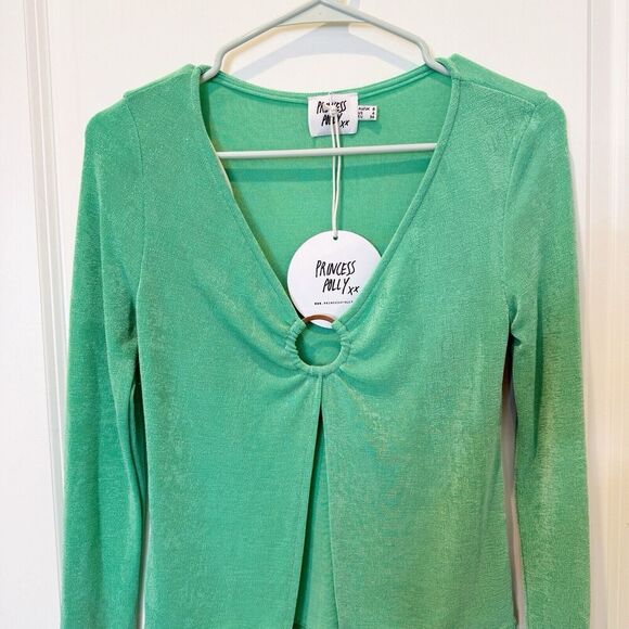 Princess Polly Shimmer Top Womens 4 90’s Metallic Open Front Retro Club NWT - Picture 3 of 7